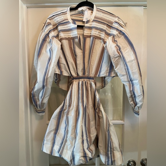 NWT! JONATHAN SIMKHAI TRACIE STRIPE LONG SLEEVE SIZE 6 CUTOUT DRESS $495 MSRP!